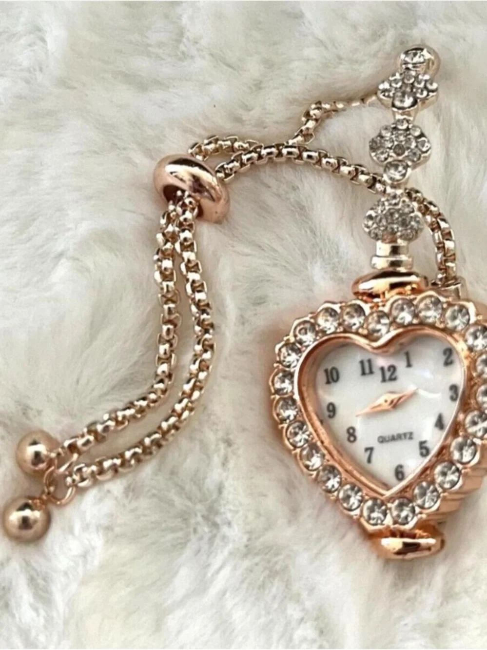 Women's Rose Gold Heart Crystal Bracelet Watch